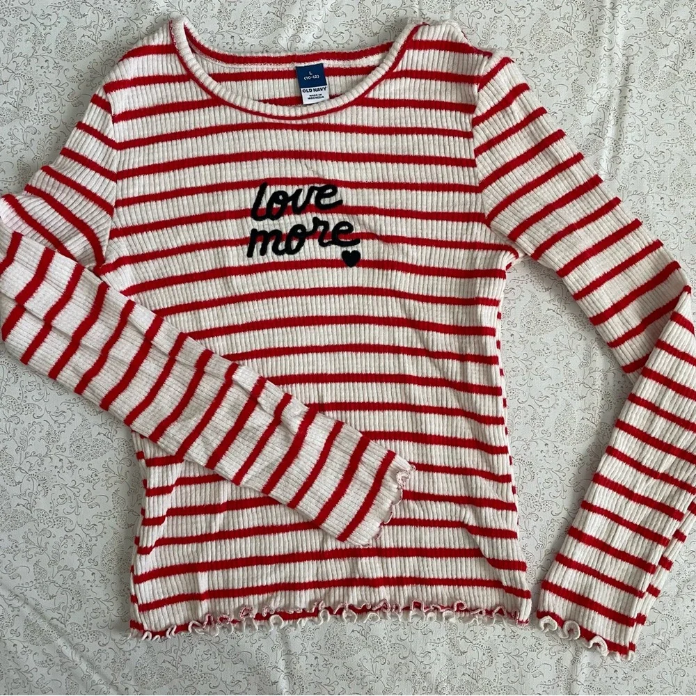 Old Navy Long Sleeve Tees Lot Of 3 Girls Sz L (10-12) Curled Hem Ribbed Striped
